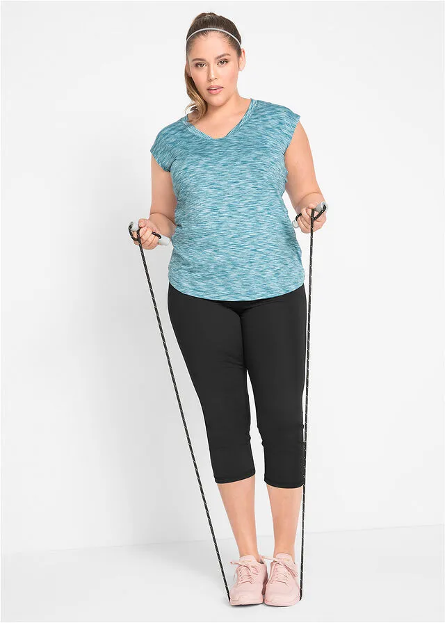 Leggings deportivos moldeadores con bolsillos, largo 3/4 Negro
