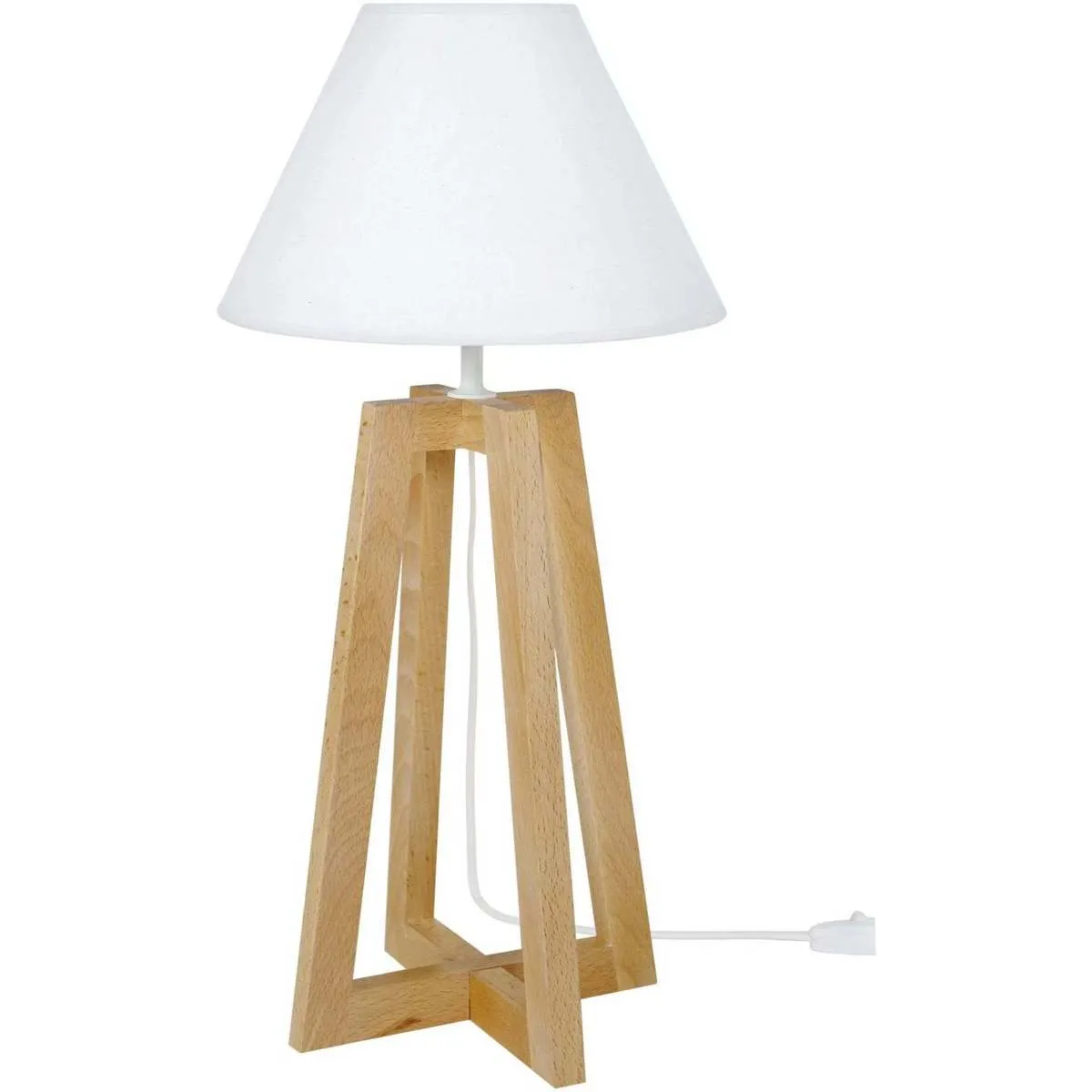 lámpara de noche redondo madera natural y blanco