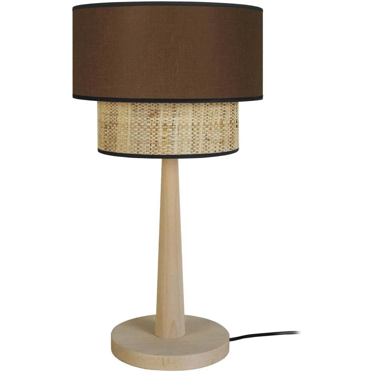 lámpara de noche redondo madera natural y marrón