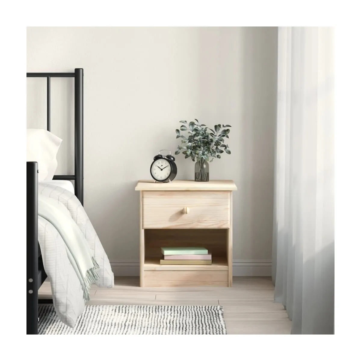 Mesita de noche ALTA madera maciza de pino 41x35x41 cm