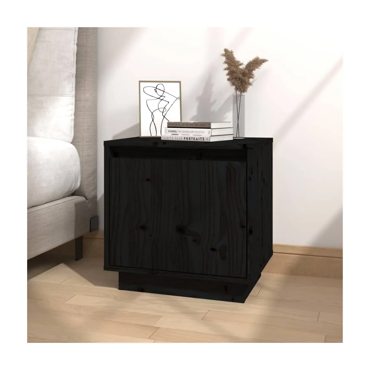 Mesita de noche de madera maciza de pino negro 40x30x40 cm