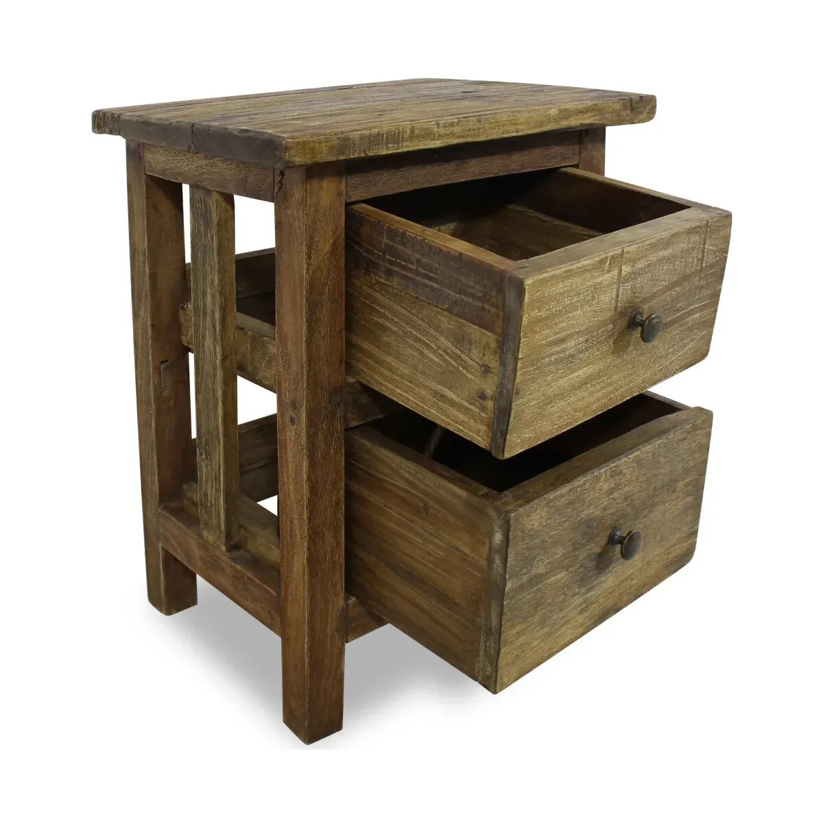 Mesita de noche de madera maciza reciclada 40x30x51 cm