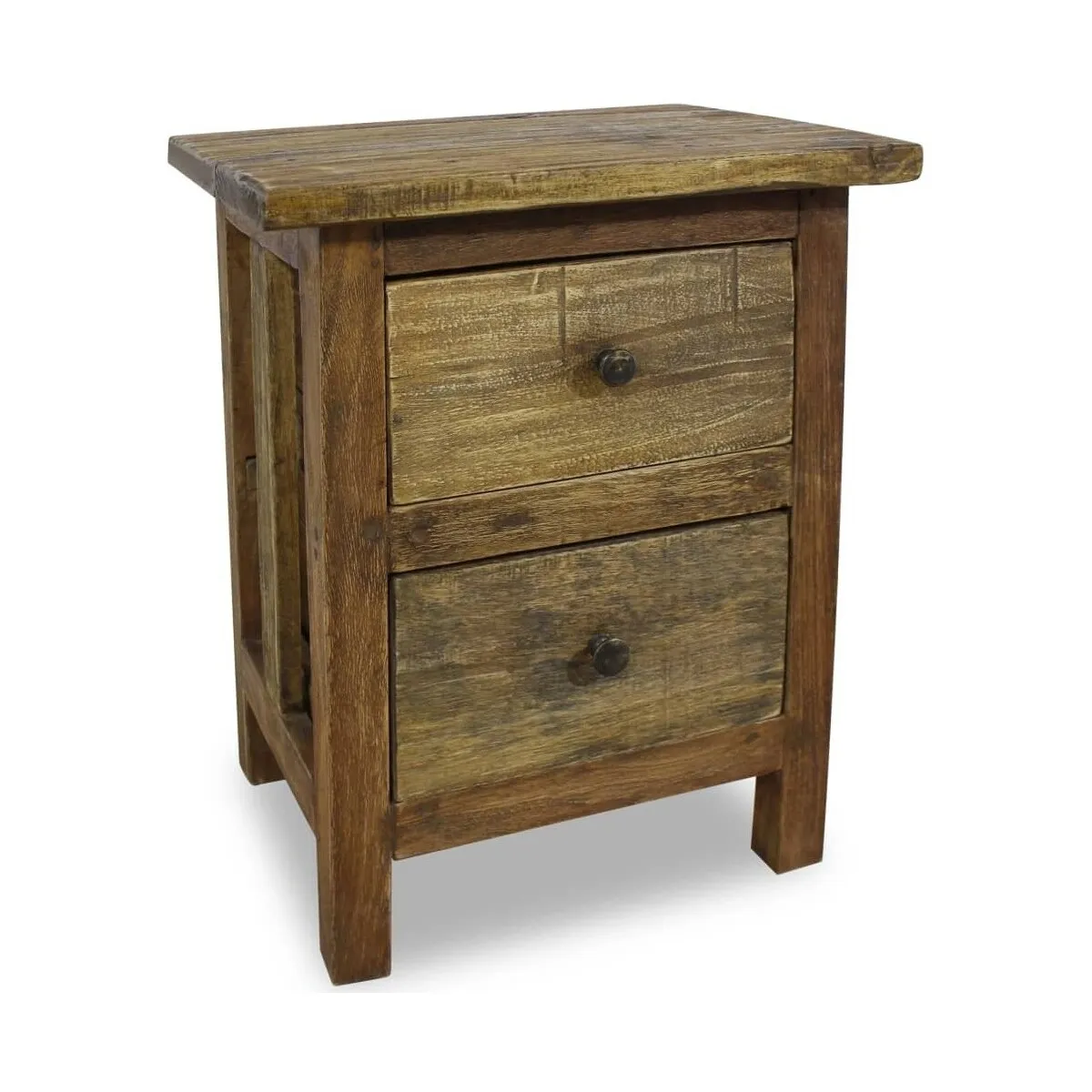Mesita de noche de madera maciza reciclada 40x30x51 cm