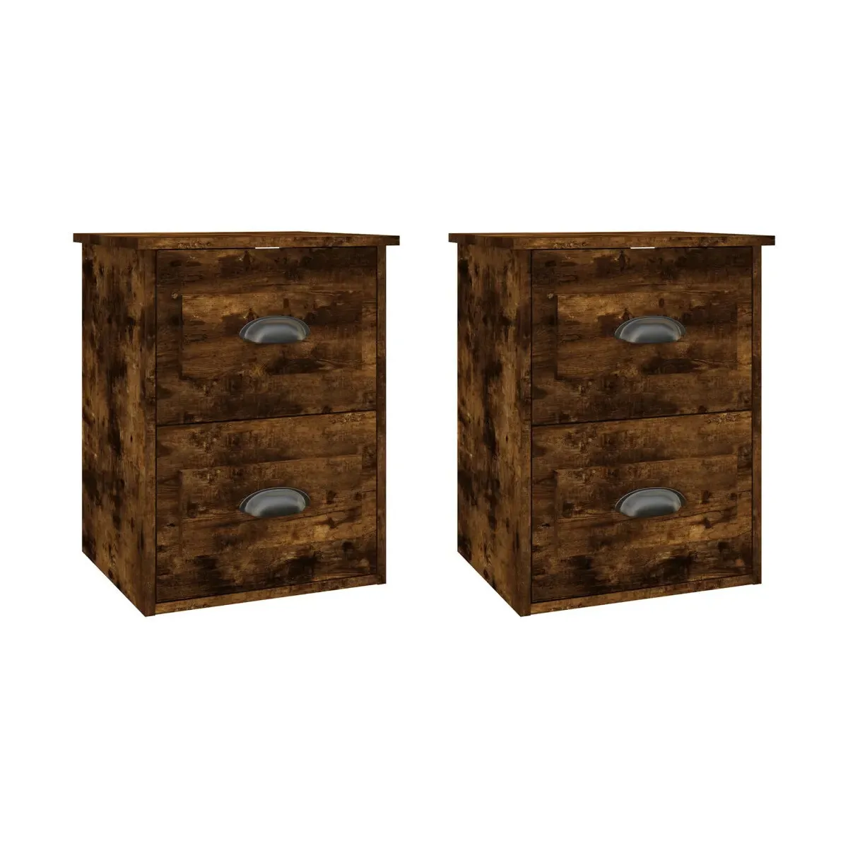 Mesita de noche de pared 2 uds color roble ahumado