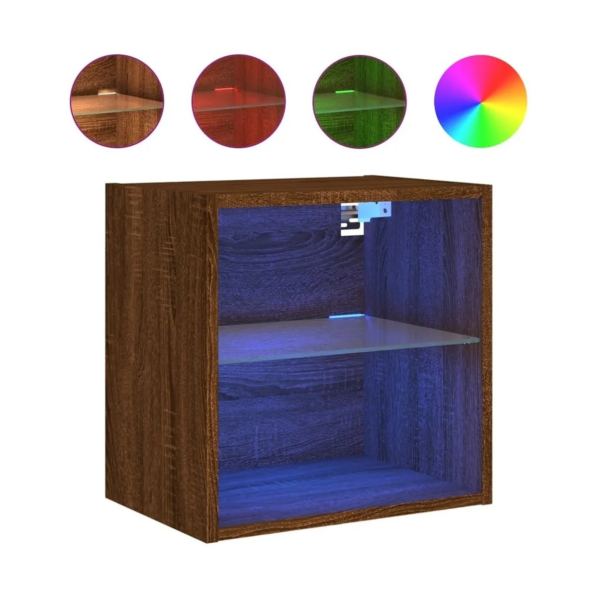 Mesita de noche de pared con luces LED roble marrón