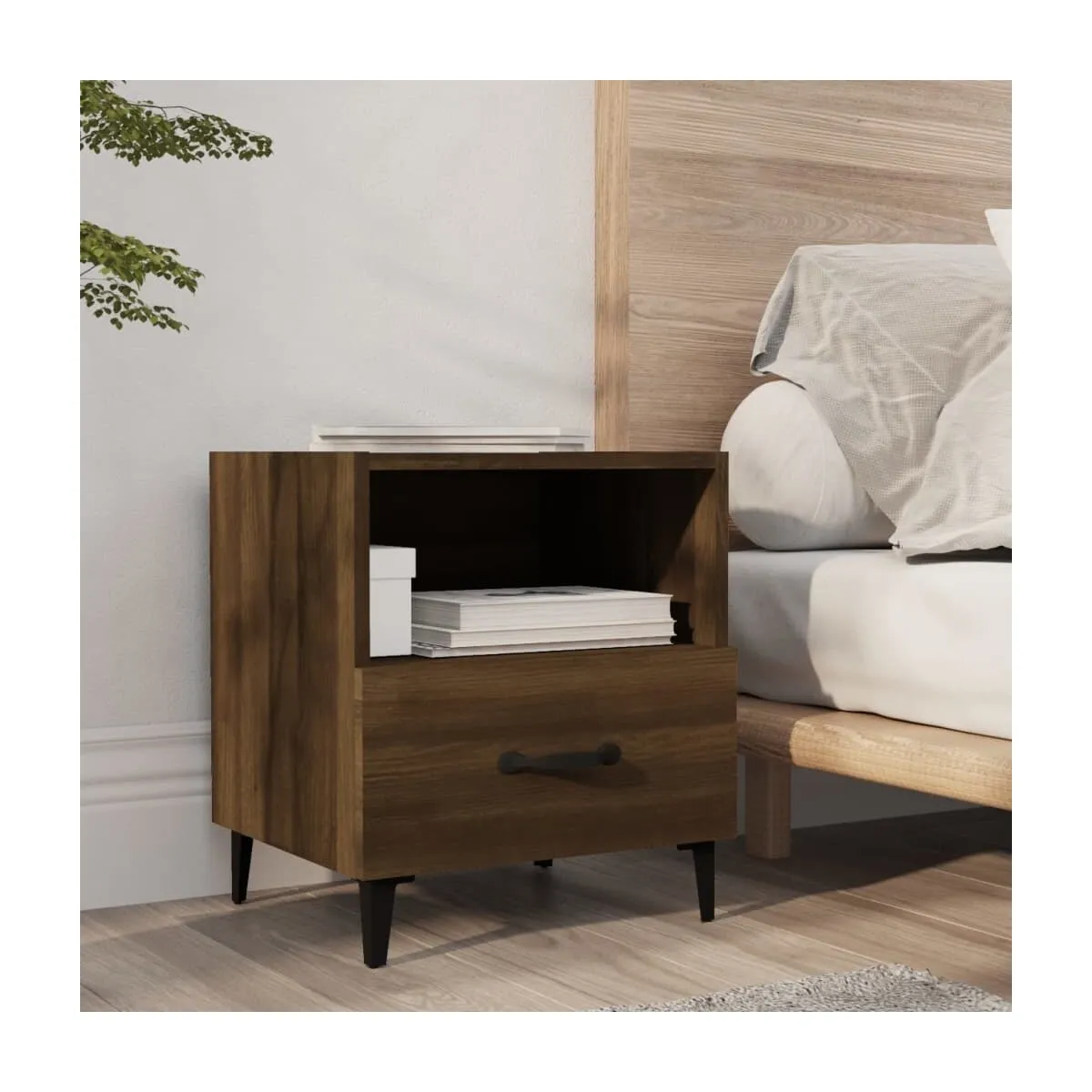 Mesita de noche madera contrachapada color roble marrón
