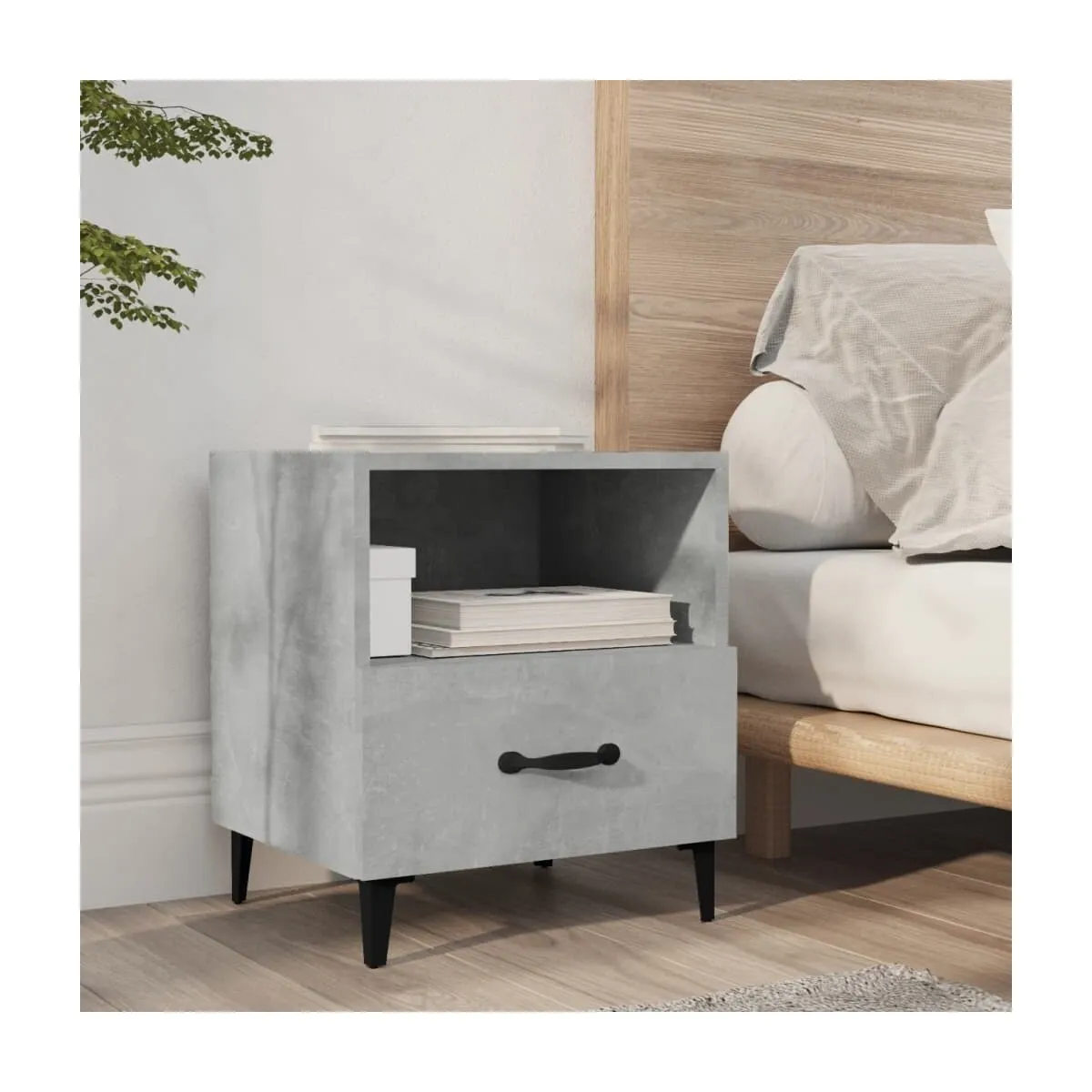 Mesita de noche madera contrachapada gris hormigón