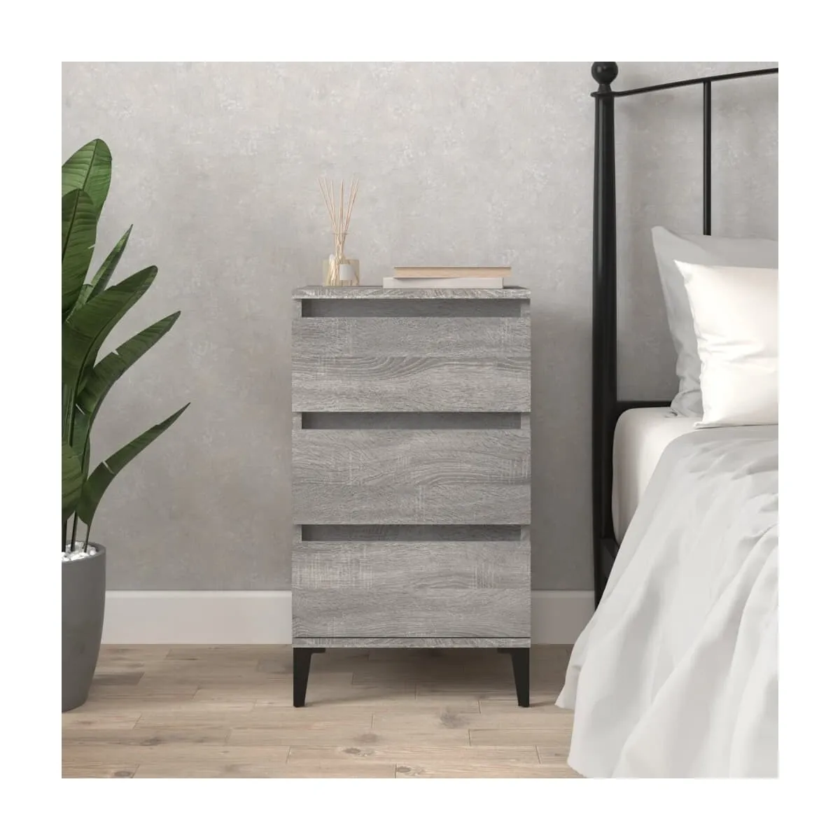 Mesita de noche madera contrachapada gris Sonoma 40x35x70 cm
