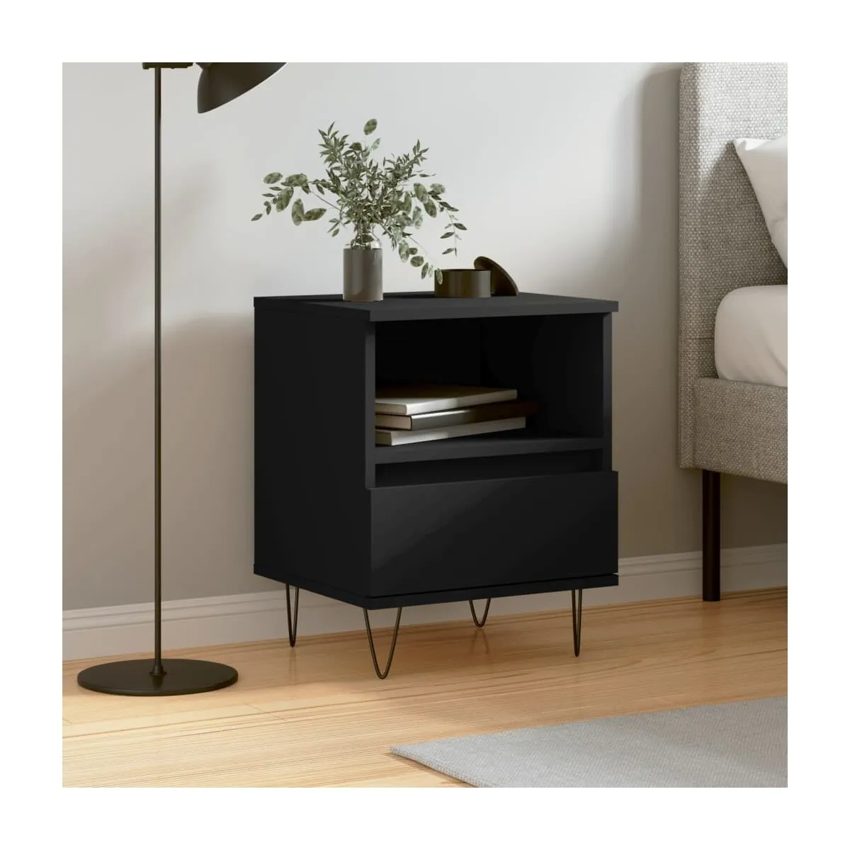 Mesita de noche madera contrachapada negro 40x35x50 cm