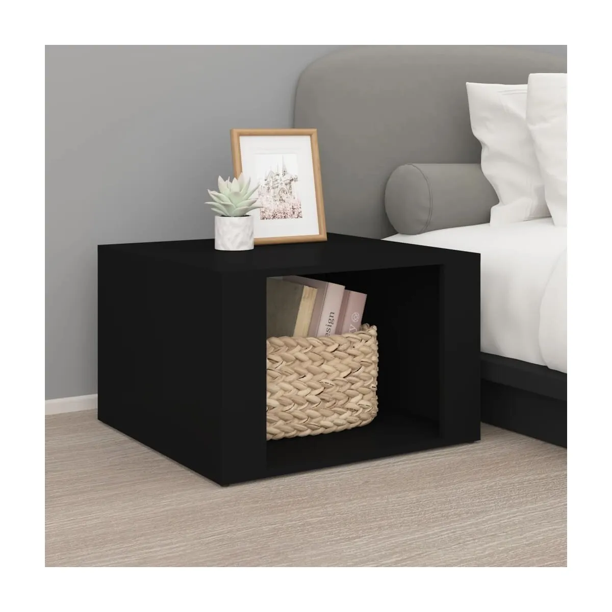 Mesita de noche madera contrachapada negro 57x55x36 cm