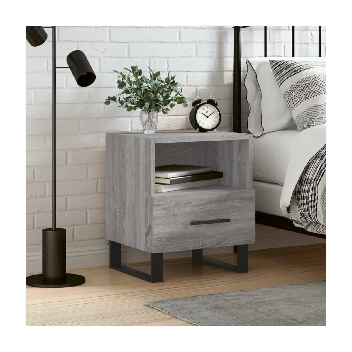 Mesita de noche madera de ingeniería gris Sonoma 40x35x47,5 cm