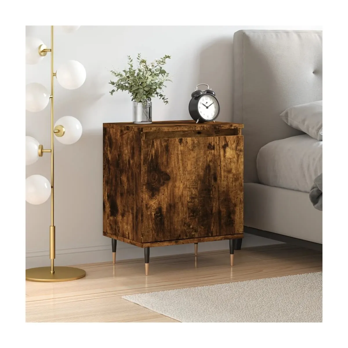 Mesita de noche madera de ingeniería roble ahumado 40x30x50 cm