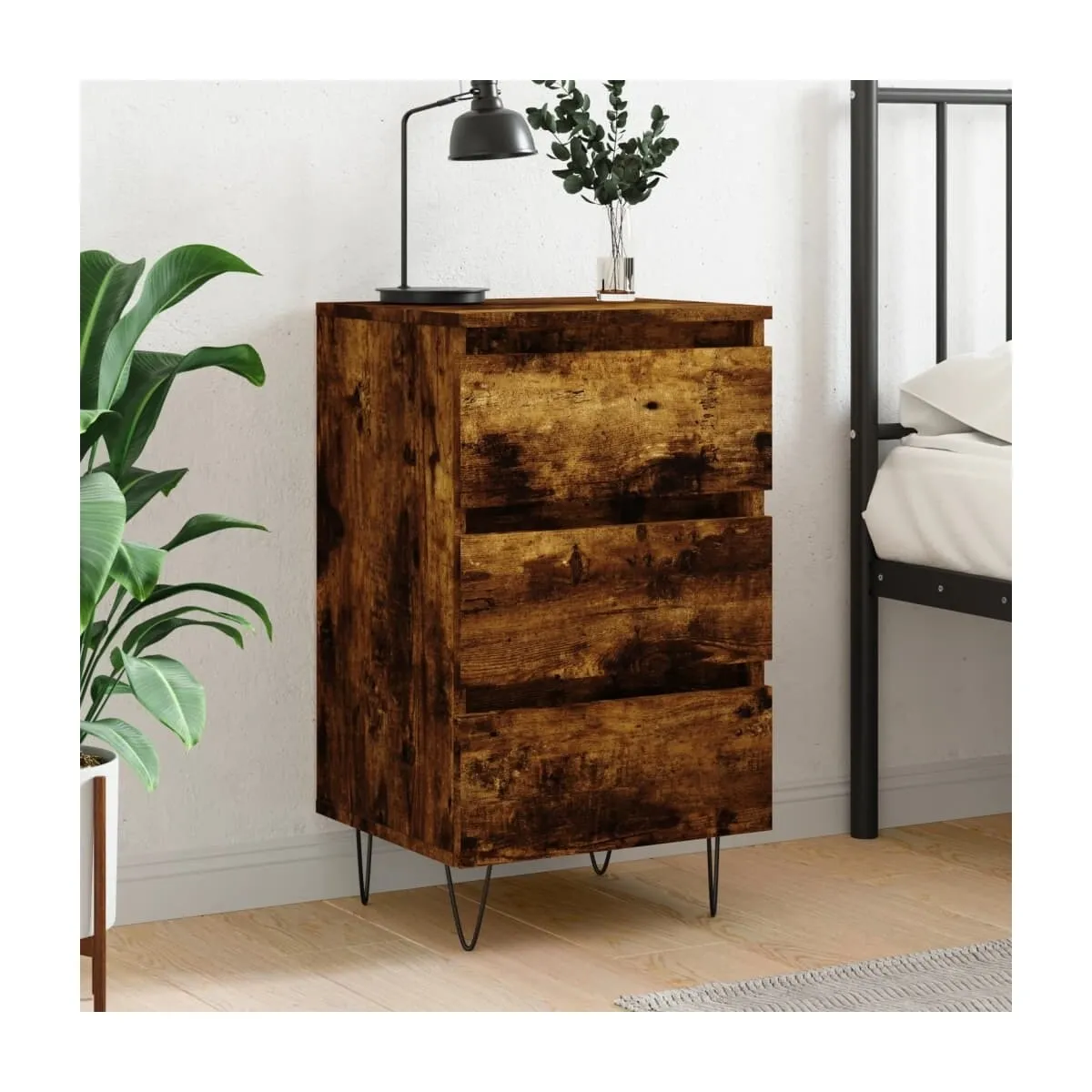 Mesita de noche madera de ingeniería roble ahumado 40x35x69 cm