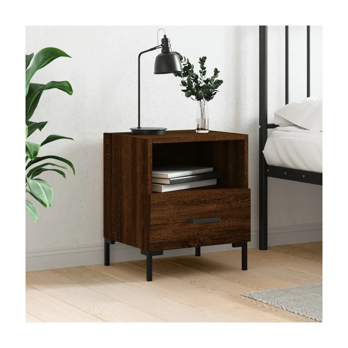Mesita de noche madera de ingeniería roble marrón 40x35x47,5