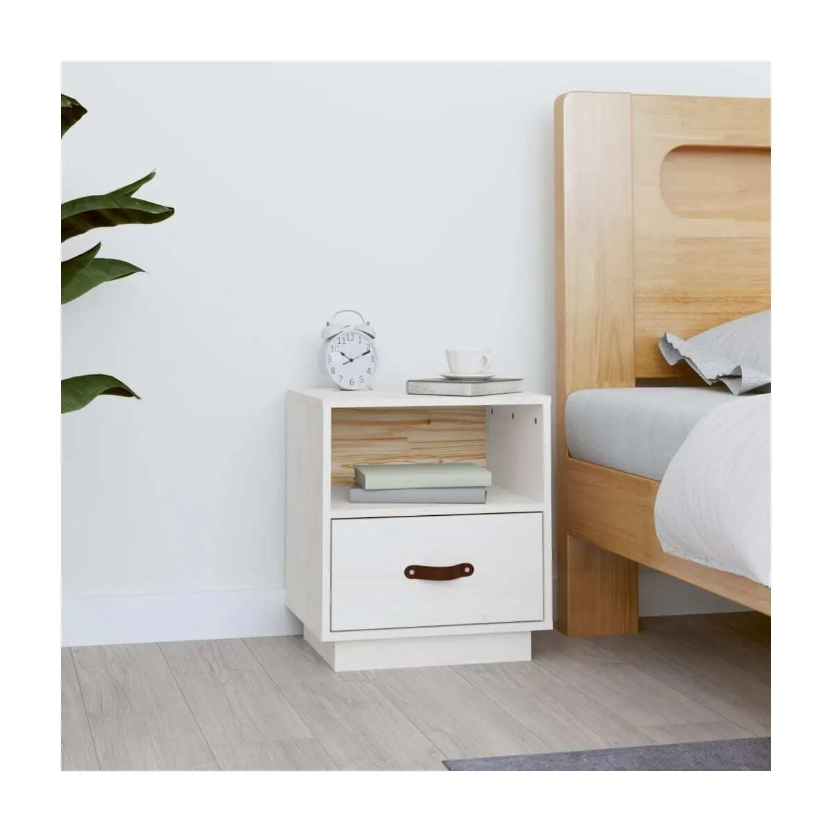 Mesita de noche madera maciza de pino blanca 40x34x45 cm