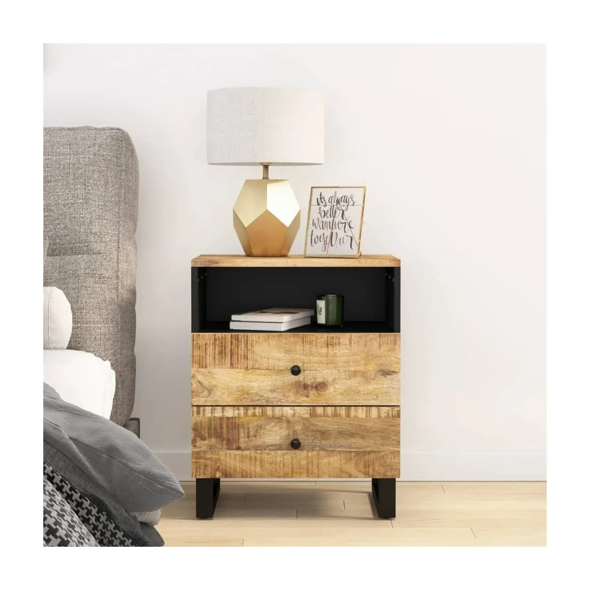Mesita de noche madera mango madera contrachapada 50x33x62 cm