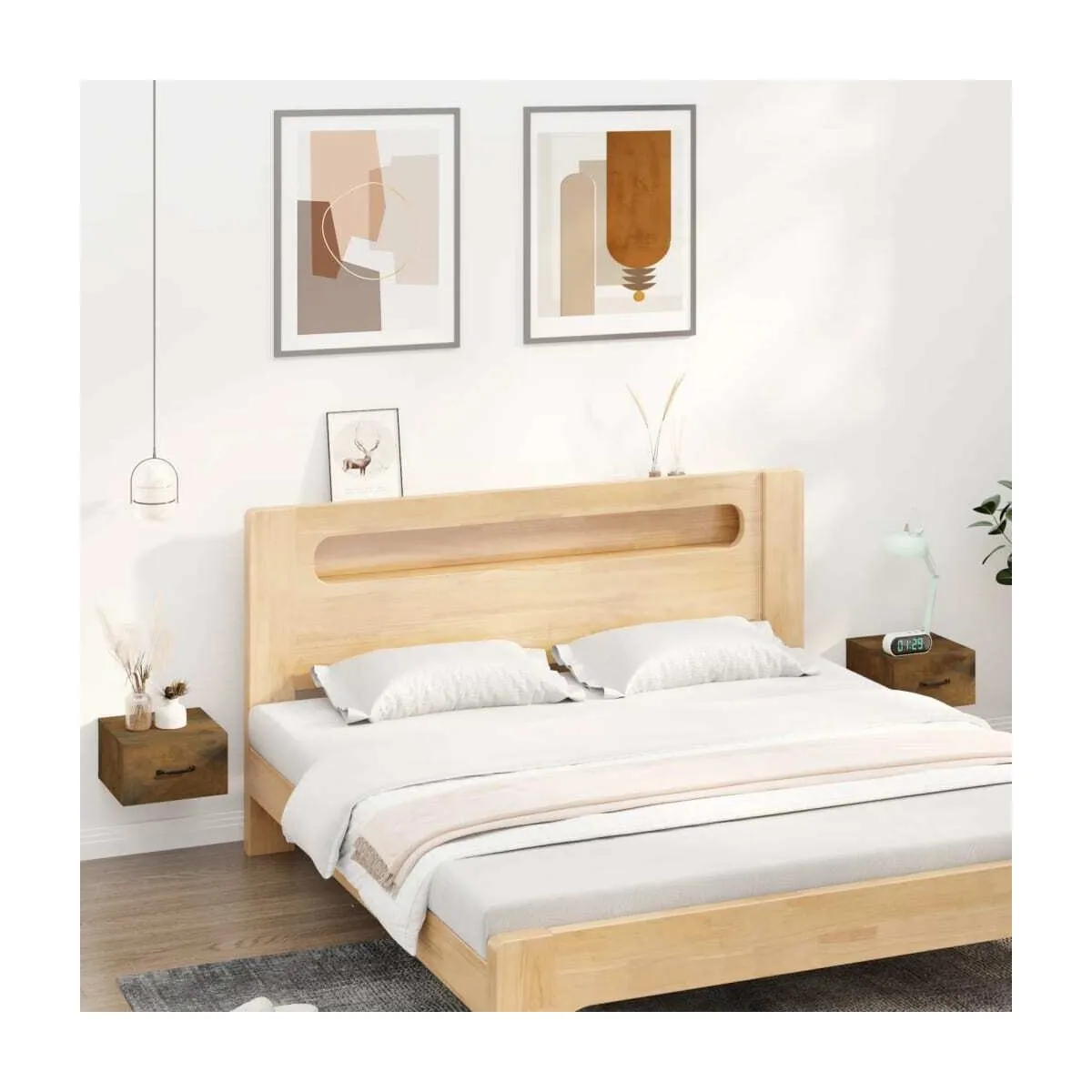 Mesitas de noche de pared 2 uds roble ahumado 35x35x20 cm