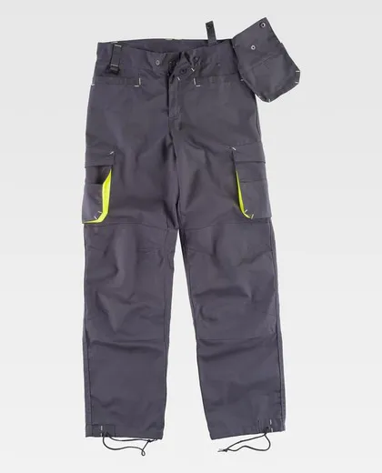 Pantalón multibolsillos con elástico en laterales Gris / Amarillo