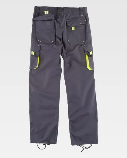 Pantalón multibolsillos con elástico en laterales Gris / Amarillo