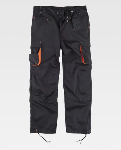 Pantalón multibolsillos con elástico en laterales Negro / Naranja