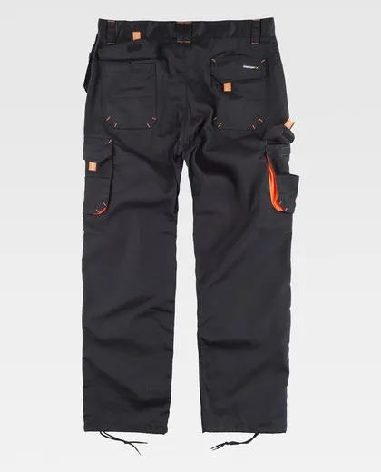 Pantalón multibolsillos con elástico en laterales Negro / Naranja