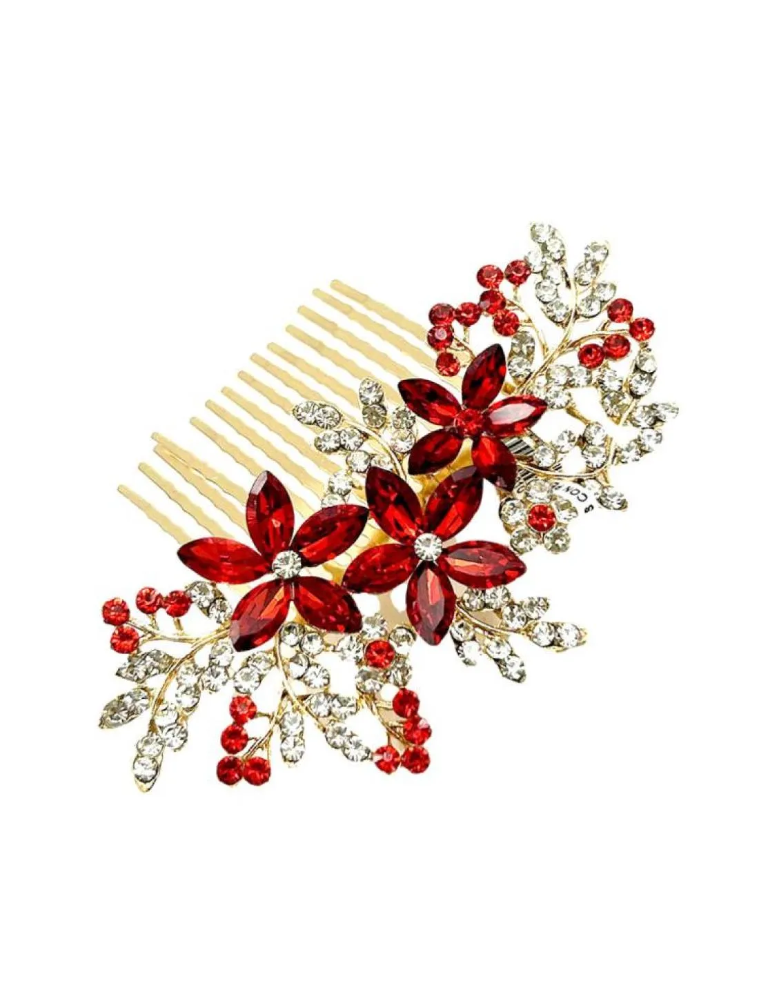 PEINETAS ROJAS PARA BODAS CON PEDRERIA CRISTAL SOFISTICADA