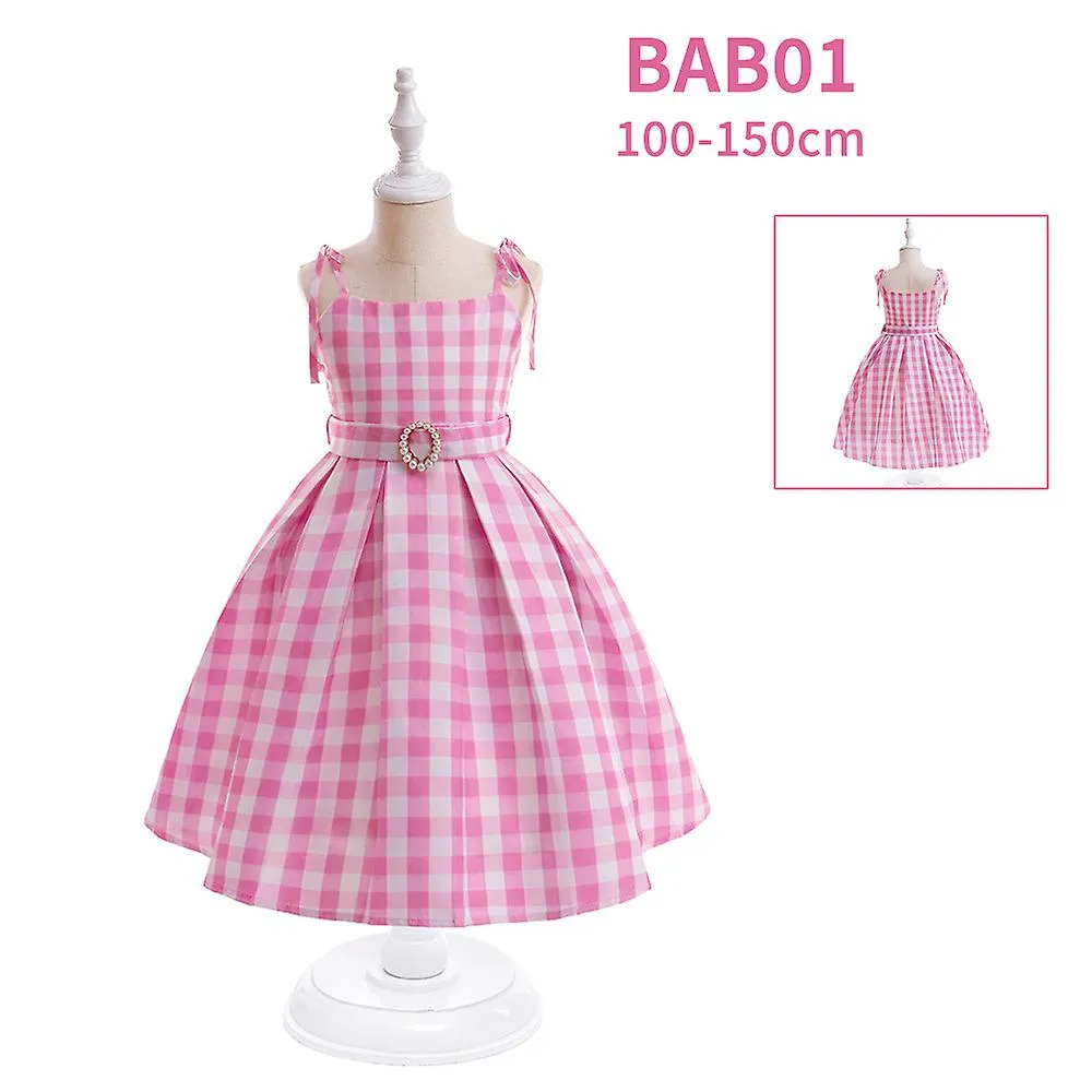 Película Barbi Disfraz para niñas Rosa Plaid Margot Robbie Cosplay Niños Princesa Vestido Cumpleaños Halloween Carnaval Fiesta