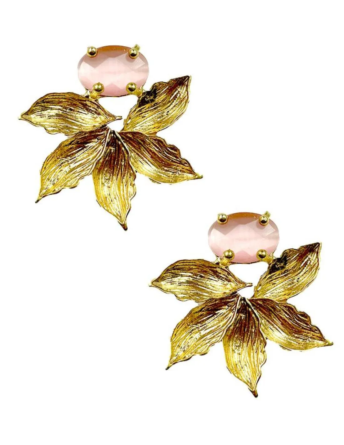 PENDIENTES DORADOS CORTOS CON PIEDRAS ROSAS PARA BODAS