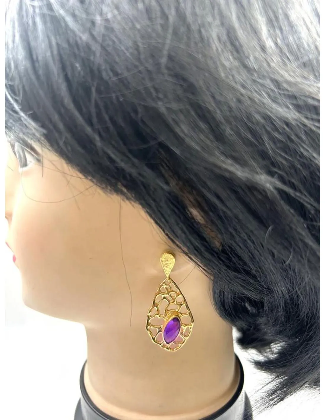 PENDIENTES PARA BODAS DE LAGRIMA DORADA CON LILA