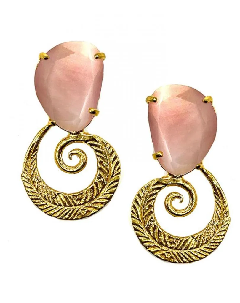 PENDIENTES PIEDRA CON HOJITA EN ESPIRAL IDEAL PARA RECOGIDOS