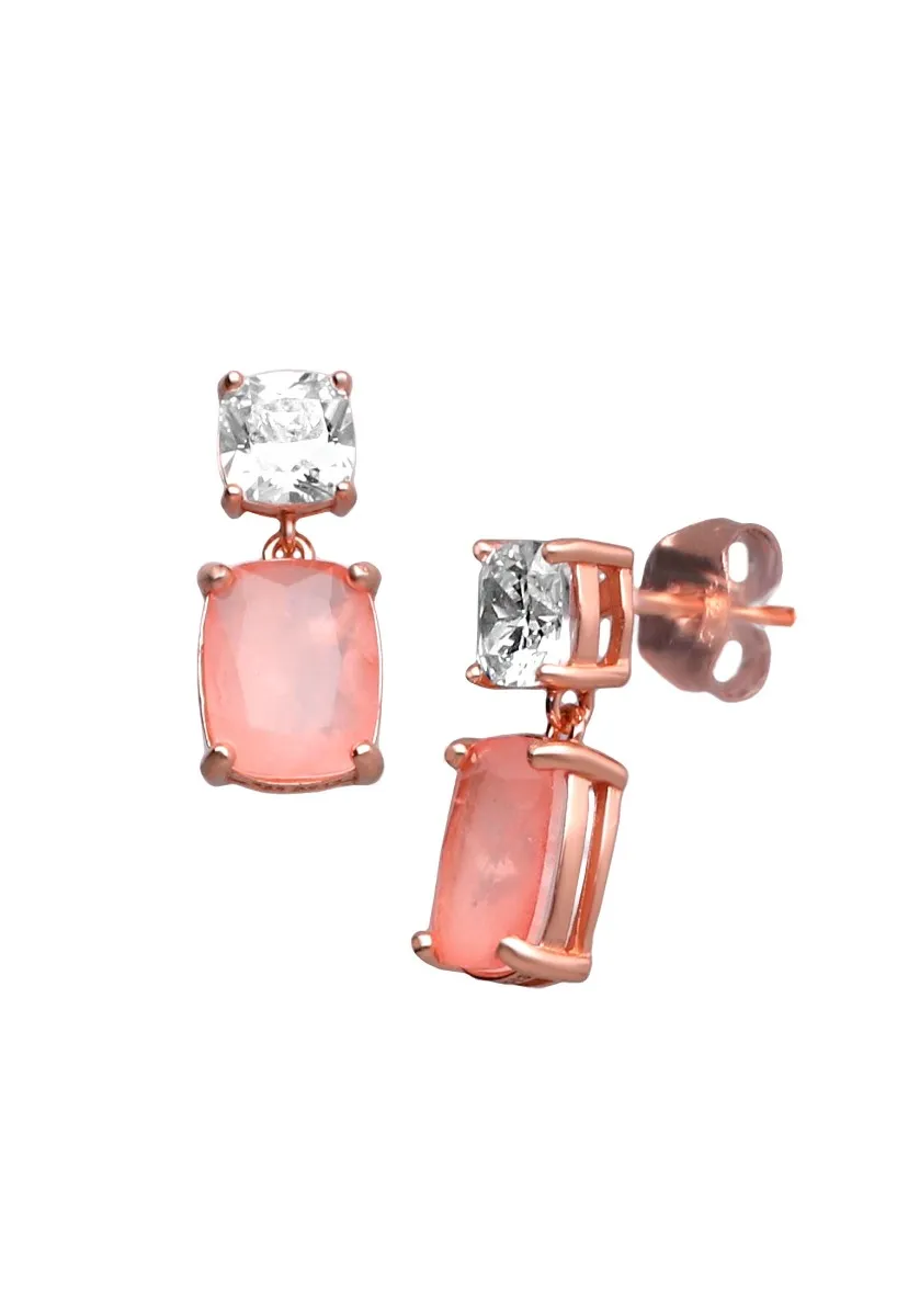 PENDIENTES PLATA DE LEY CHAPADOS EN ORO CON CUARZO ROSA 252_BE54683ROJRS