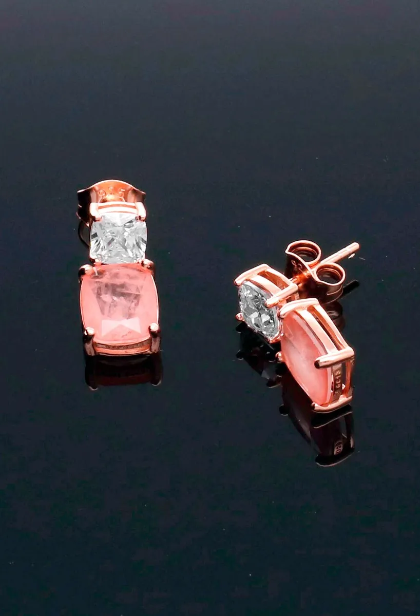 PENDIENTES PLATA DE LEY CHAPADOS EN ORO CON CUARZO ROSA 252_BE54683ROJRS
