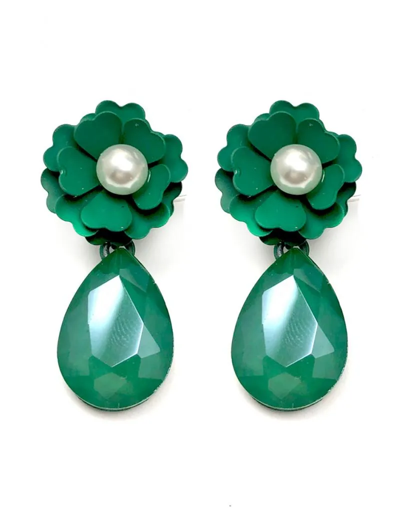 PENDIENTES VERDES PARA BODAS CON PEQUEÑA LAGRIMA DE CRISTAL