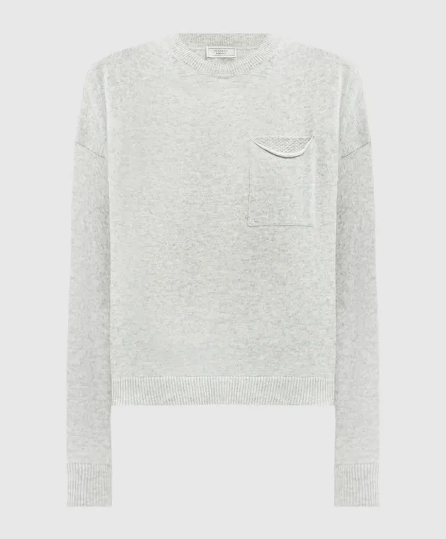 Peserico Gray wool and silk sweater with monil chain