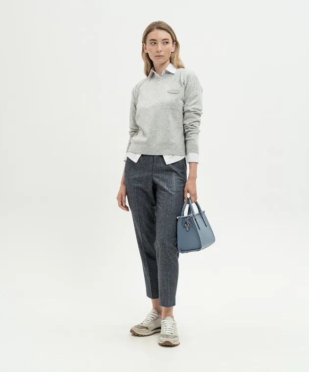 Peserico Gray wool and silk sweater with monil chain