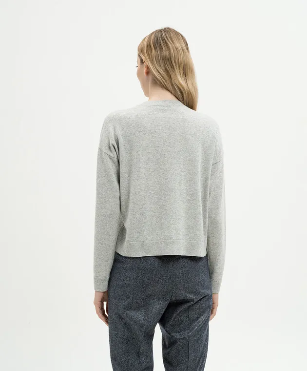 Peserico Gray wool and silk sweater with monil chain