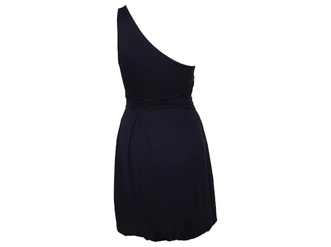 Pinko, vestido negro drapeado de un hombro 