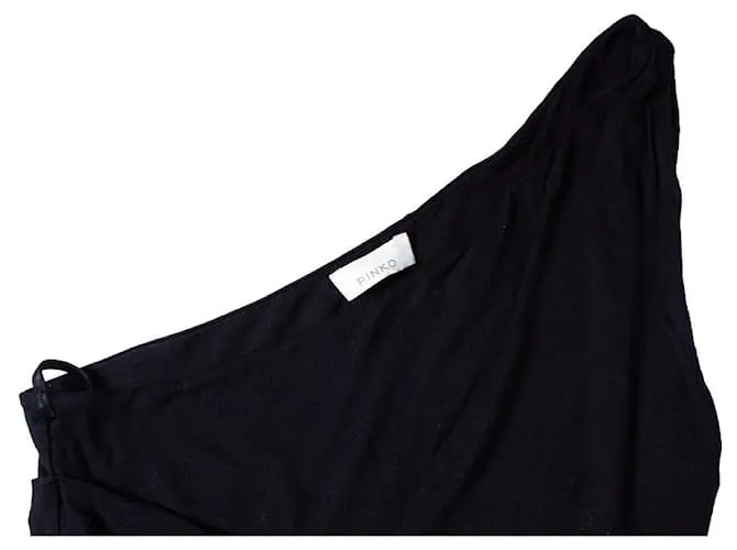 Pinko, vestido negro drapeado de un hombro 