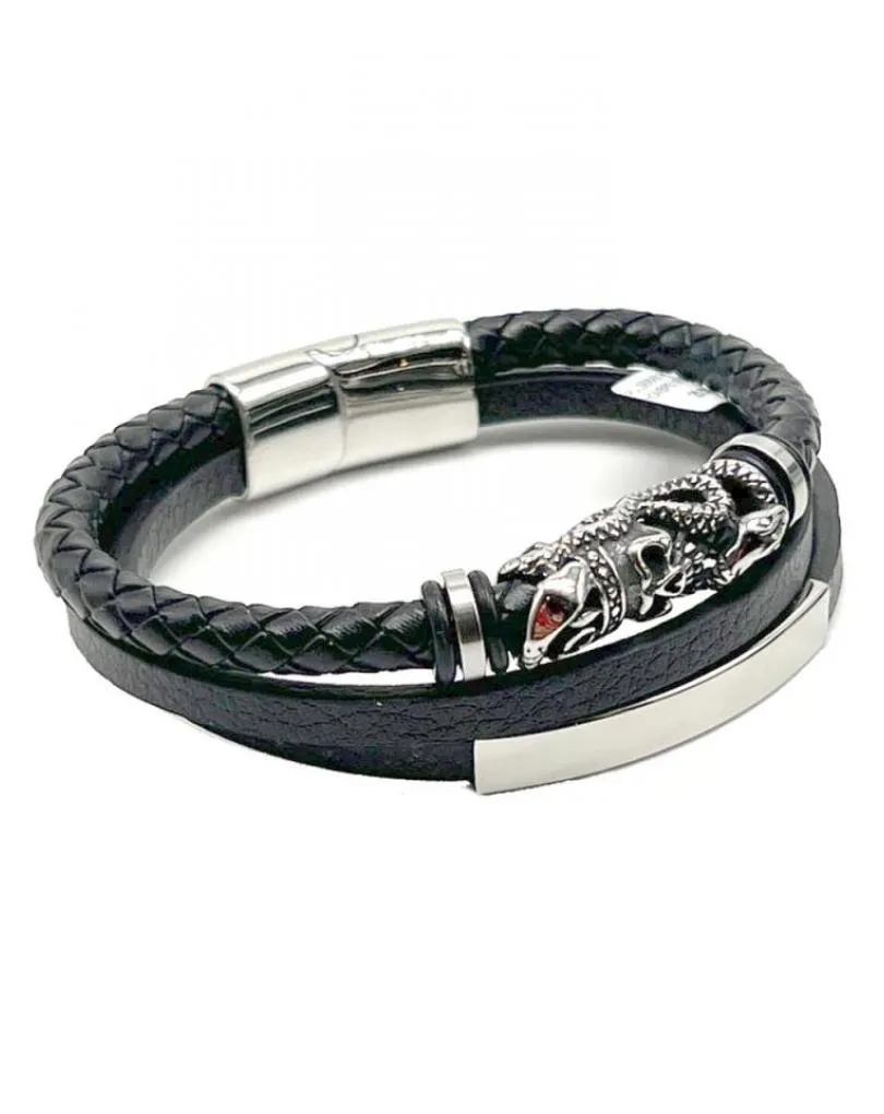 PULSERAS PARA HOMBRE NEGRAS CON TRES HILERAS Y CALAVERA