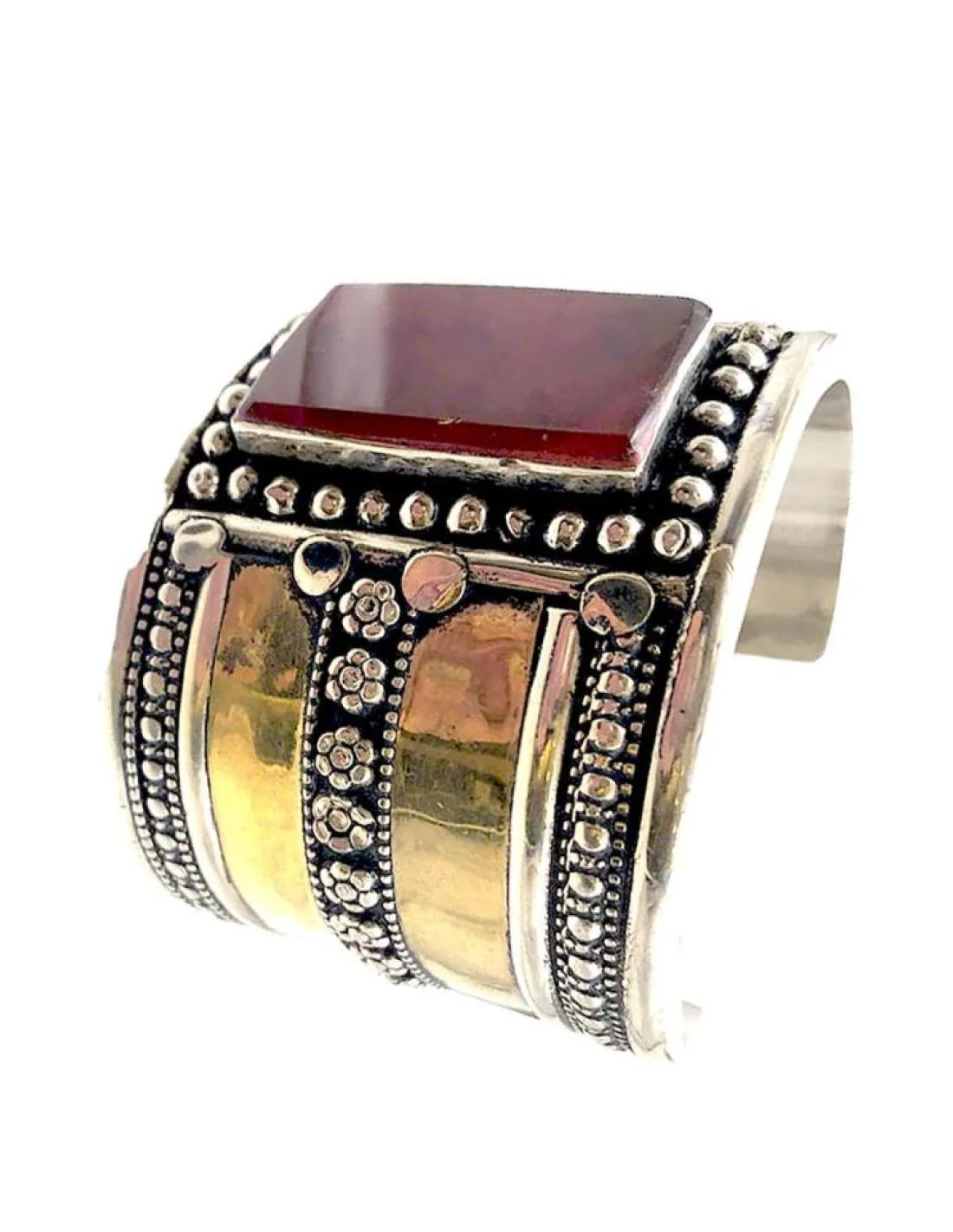 PULSERAS PLATA CON AGATA MARRON BRAZALETE AFGANO ESTILO BOHO