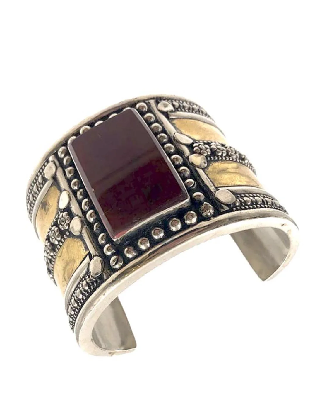 PULSERAS PLATA CON AGATA MARRON BRAZALETE AFGANO ESTILO BOHO
