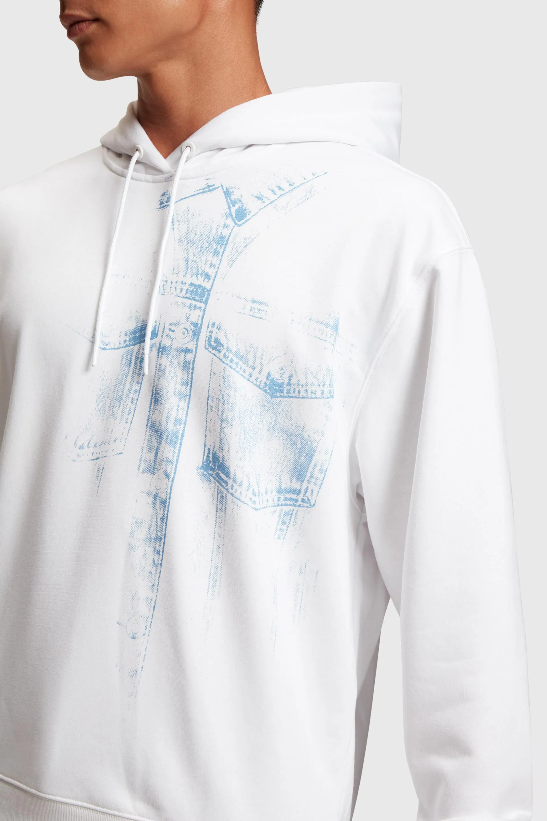 Sudadera con capucha y estampado de tejido vaquero índigo