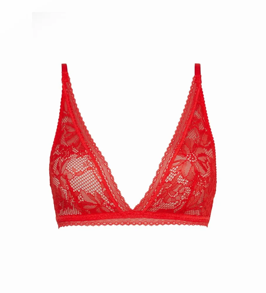 Sujetador triangular con encaje floral rojo