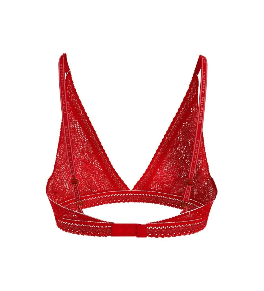 Sujetador triangular con encaje floral rojo