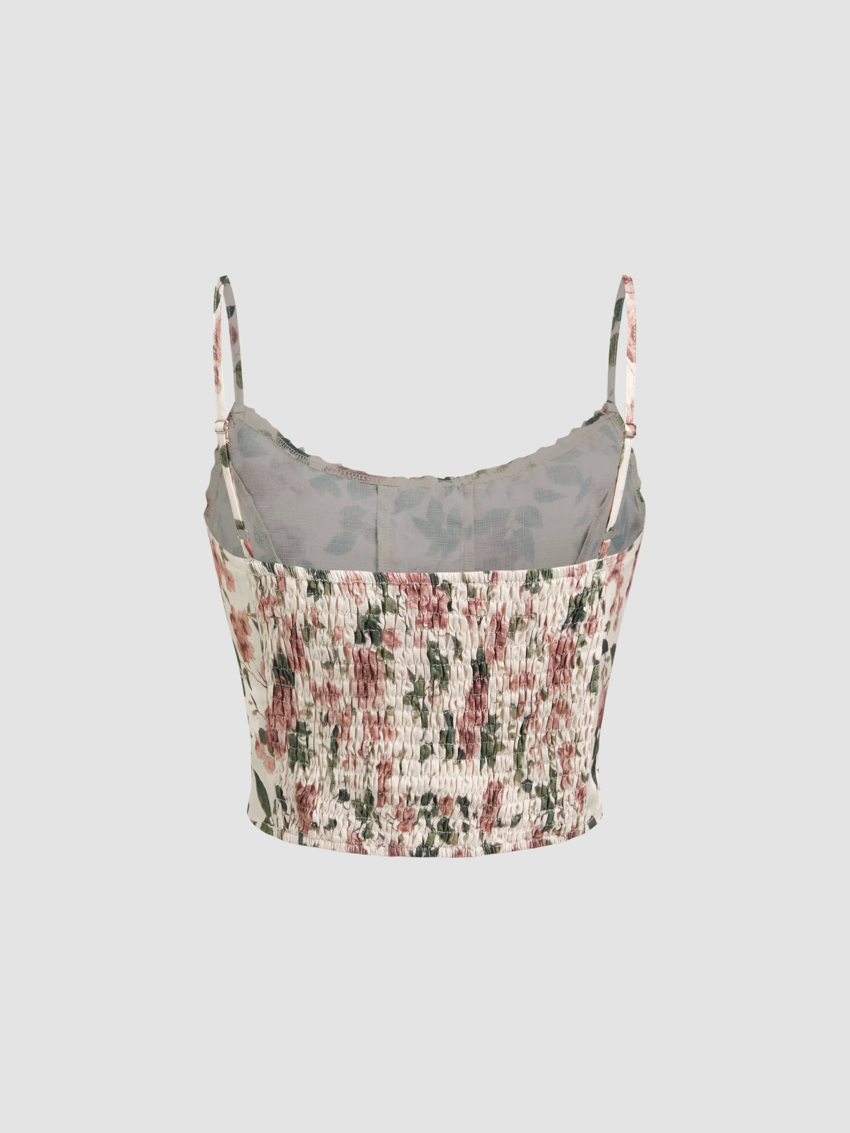 Top Cami Corto con Cordones y Escote Redondo de Encaje Floral