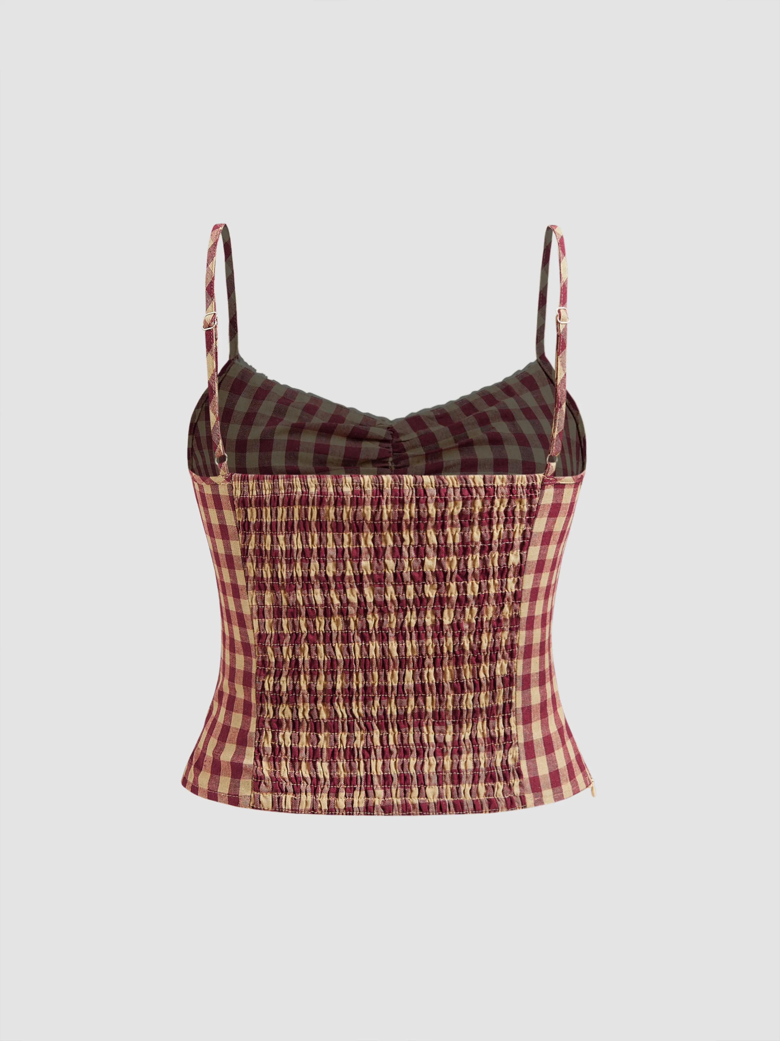 Top Cami fruncido de cuadros con cuello en V tejido
