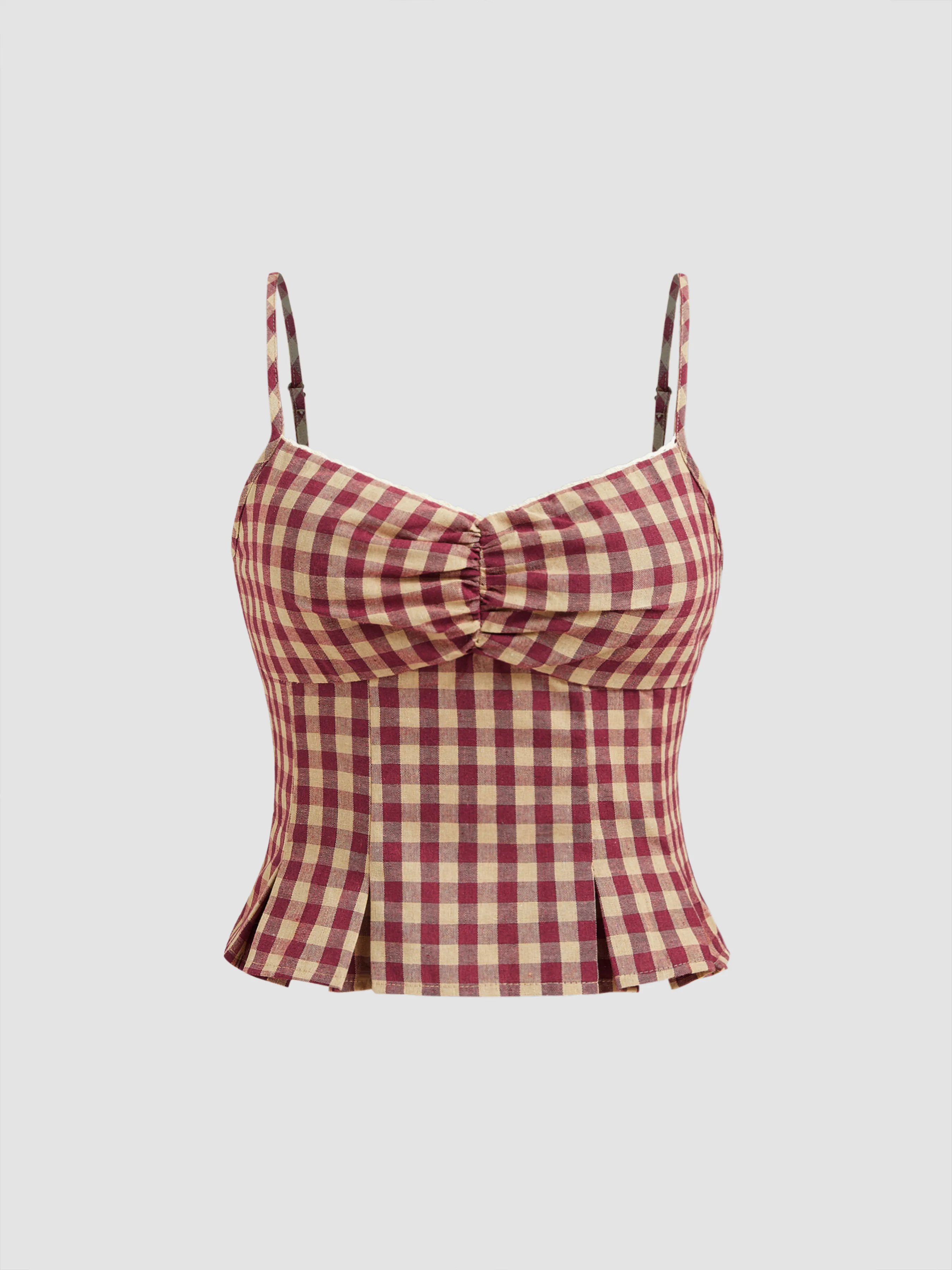 Top Cami fruncido de cuadros con cuello en V tejido