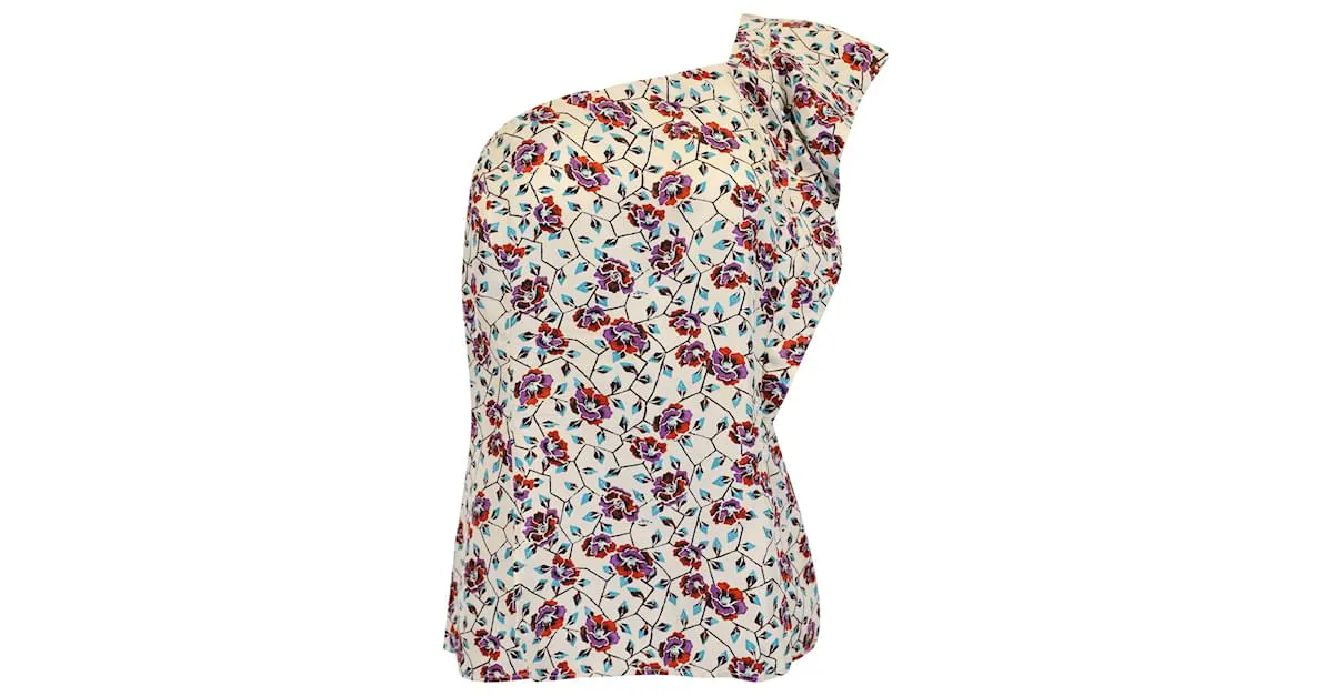 Top de un hombro Rowina en seda estampada floral de Isabel Marant 