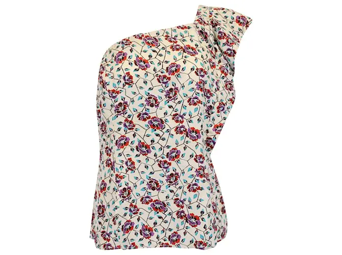 Top de un hombro Rowina en seda estampada floral de Isabel Marant 