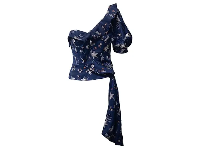 Top de un solo hombro con adorno de estrellas Self Portrait en poliéster azul marino 